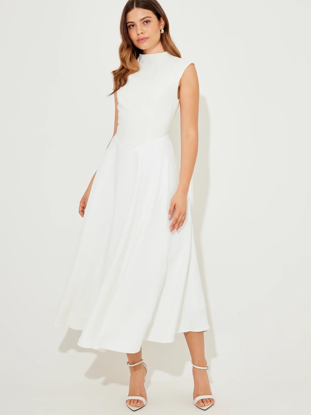 Odd Muse High Waist White Midi Dress